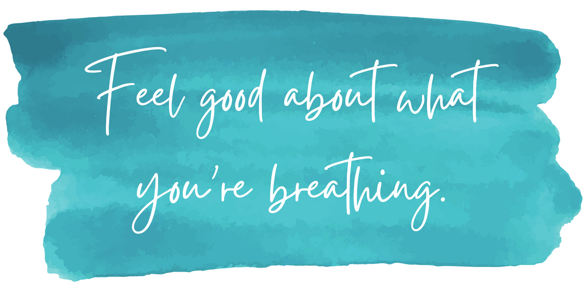 Blue turquoise watercolor with text that says: Feel good about what you're breathing. Clean candles and wax melts, non-toxic candles and wax melts.
