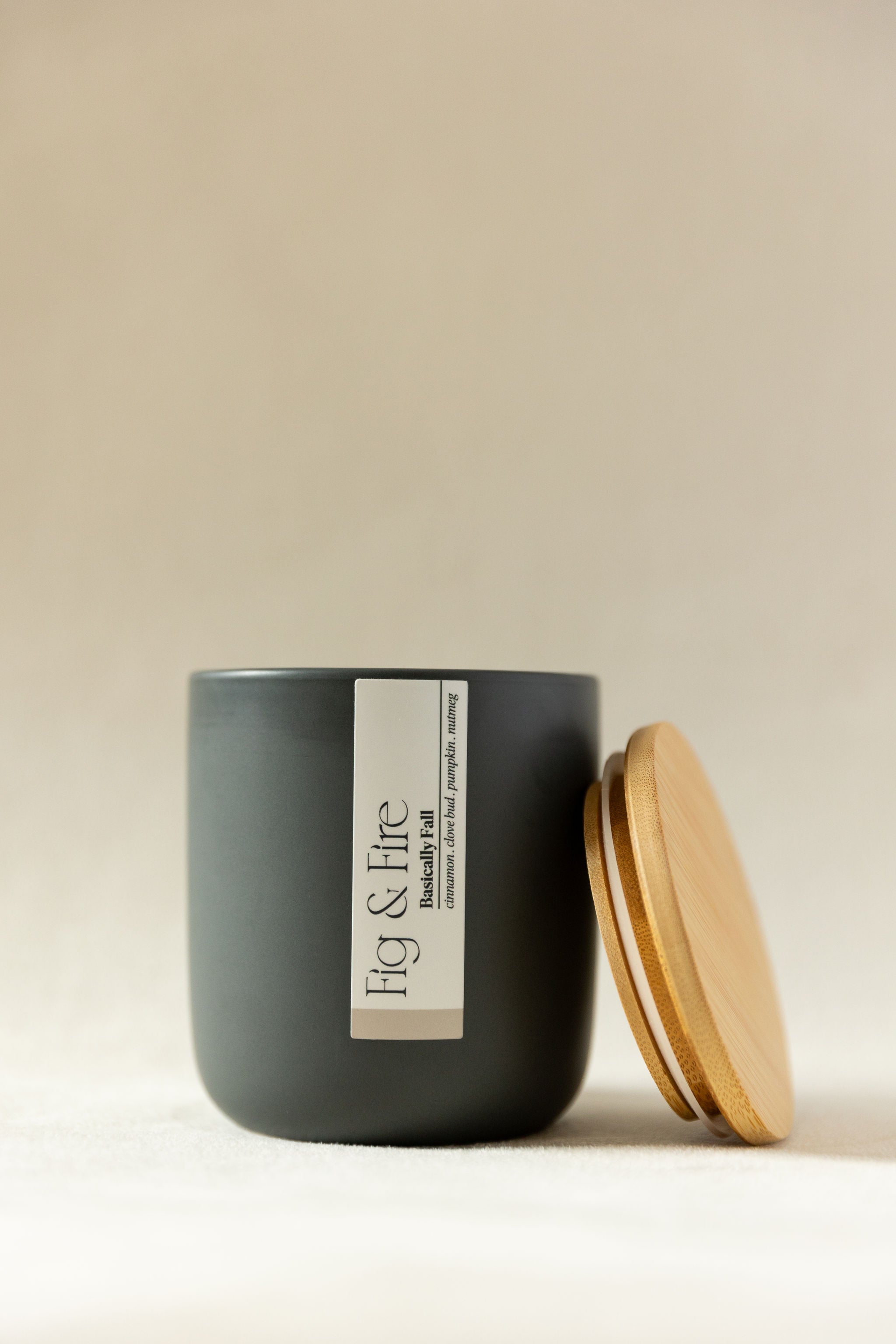 Handcrafted fall candle - scent is Basically Fall - smells of pumpkin, cinnamon, nutmeg, clove - all natural soy candle - vegan, non-toxic, made with essential oils - container is a charcoal ceramic tumbler