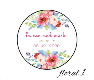 Floral image of tin candle favor, customizable design and text - pick any scent - candles are non-toxic, all-natural, made with essential oils, and wonderfully fragrant - perfect bridal shower favor, baby shower favor, wedding favor, birthday favor, thank you gift favor, bar mitzvah favor, bat mitzvah favor, and more!