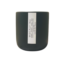 Load image into Gallery viewer, Handcrafted fall candle - scent is Basically Fall - smells of pumpkin, cinnamon, nutmeg, clove - all natural soy candle - vegan, non-toxic, made with essential oils - container is a charcoal ceramic tumbler