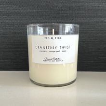 Load image into Gallery viewer, Handcrafted fall candle - scent is Cranberry Twist - smells of cranberry, orange peel, and apple - all natural soy candle - vegan, non-toxic, made with essential oils - container is a clear glass tumbler