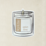 Candle-shaped sticker with "quiet time" text