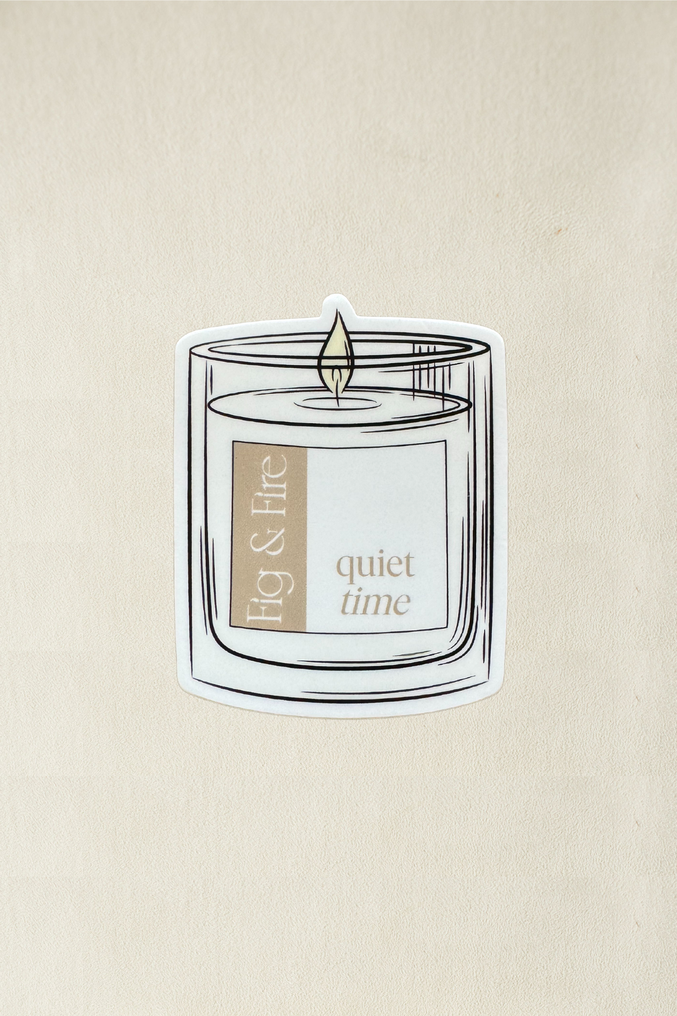 Candle-shaped sticker with "quiet time" text