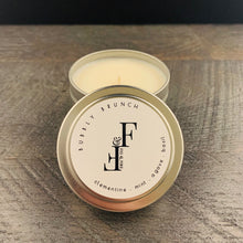 Load image into Gallery viewer, Handcrafted candle - summer seasonal collection - scent is Blissful Berry - smells of clementine, mint, agave, and basil - all natural soy candle - vegan, non-toxic, made with essential oils - container is a silver tin