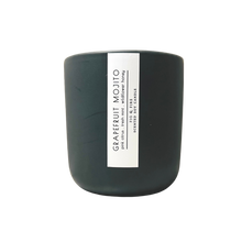 Load image into Gallery viewer, Handcrafted candle - scent is Grapefruit Mojito - smells of pink citrus, fresh mint, and wildflower honey - all natural soy candle - vegan, non-toxic, made with essential oils - container is a charcoal ceramic tumbler