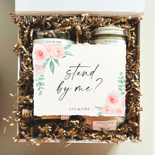 Load image into Gallery viewer, A gift box with the &quot;stand by me?&quot; watercolor card with pink florals. Wedding box, bridesmaid box, bridesmaid proposal box.